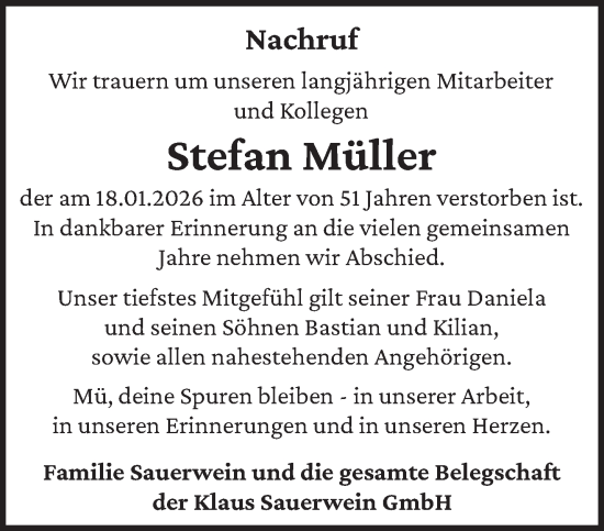 Traueranzeige von Stefan Müller von trierischer_volksfreund