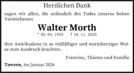 Traueranzeige von Walter Morth von trierischer_volksfreund