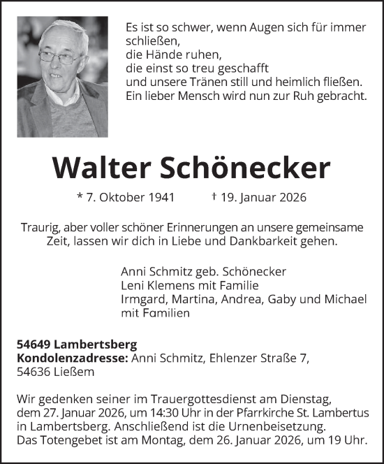 Traueranzeige von Walter Schönecker von trierischer_volksfreund