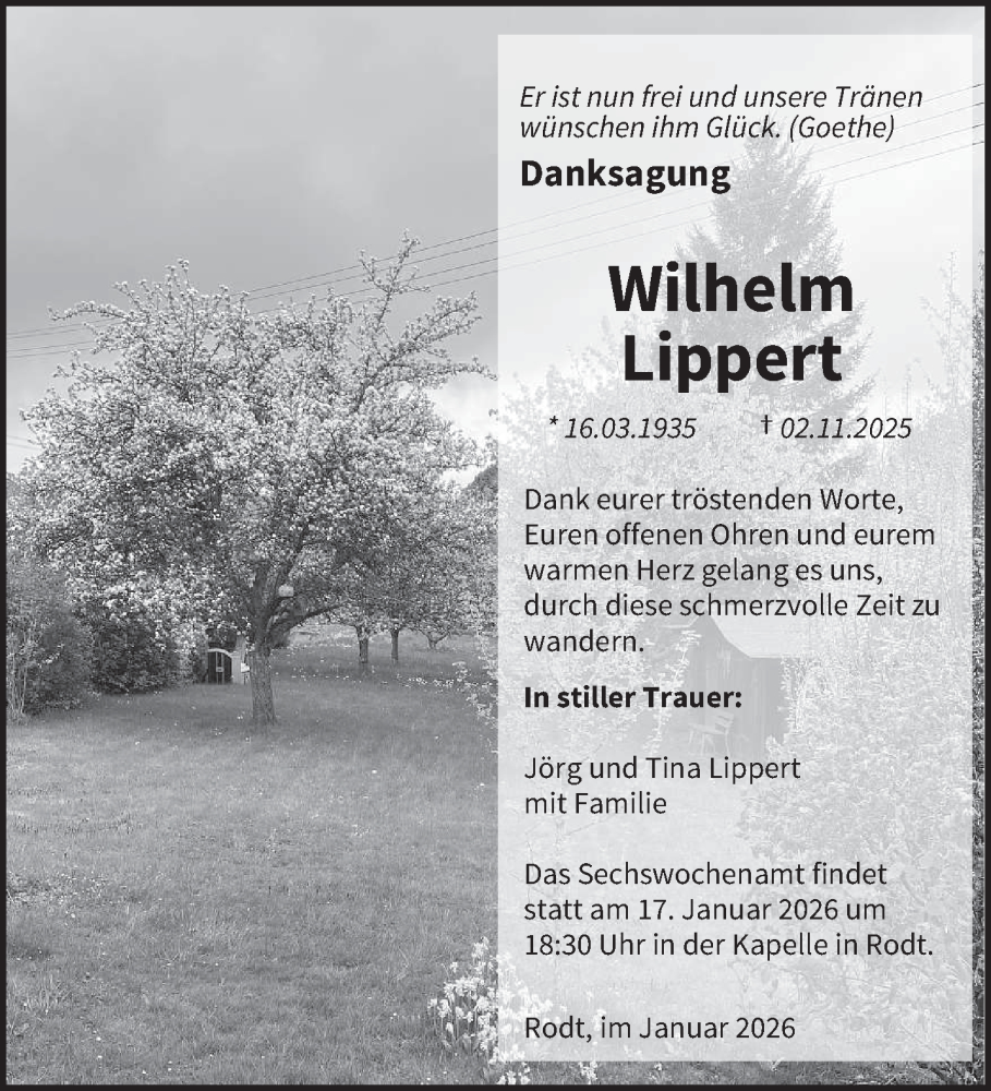  Traueranzeige für Wilhelm Lippert vom 03.01.2026 aus trierischer_volksfreund