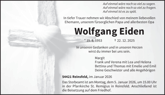 Traueranzeige von Wolfgang Eiden von trierischer_volksfreund