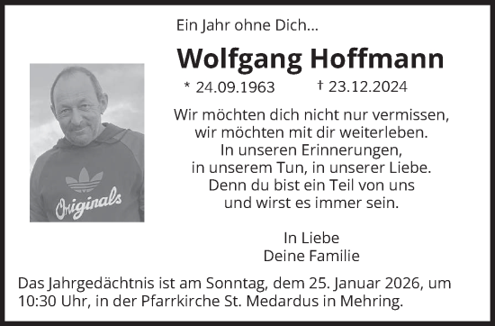 Traueranzeige von Wolfgang Hoffmann von trierischer_volksfreund