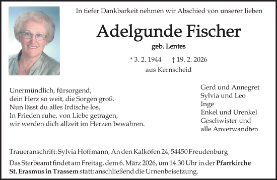 Traueranzeige von Adelgunde Fischer von trierischer_volksfreund