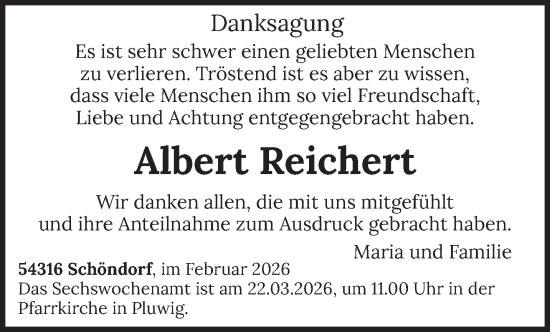 Traueranzeige von Albert Reichert von trierischer_volksfreund
