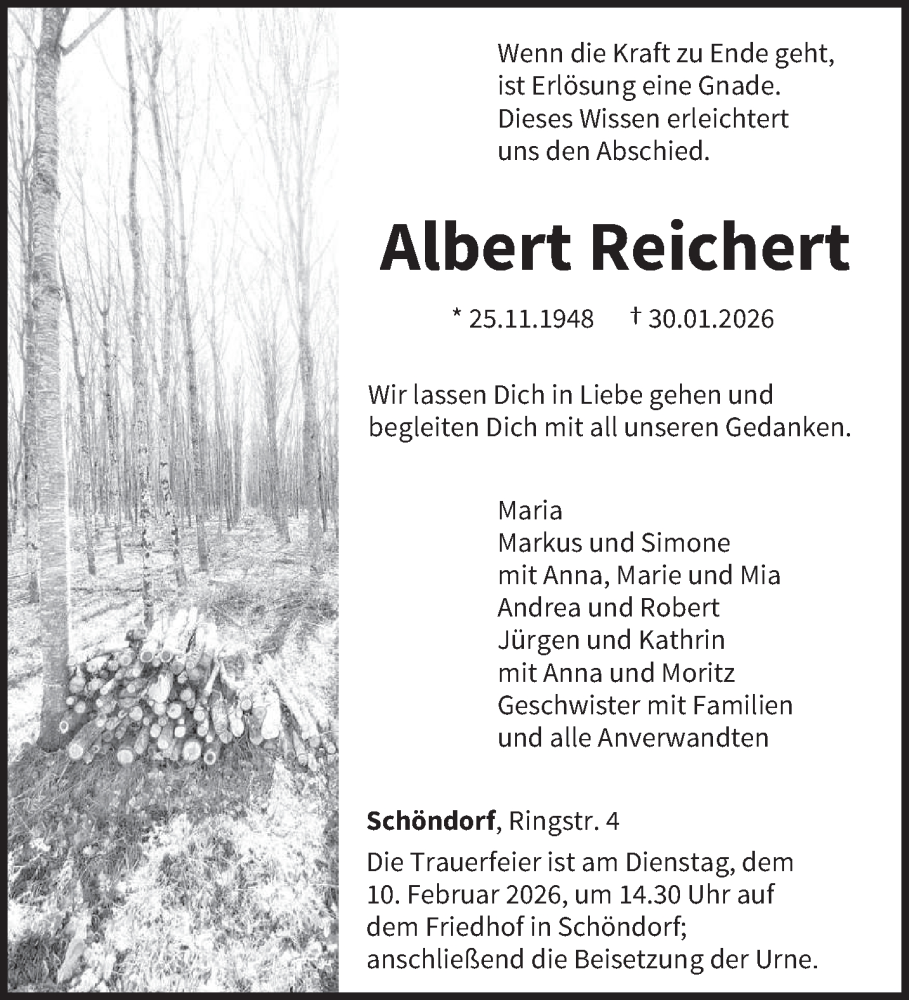  Traueranzeige für Albert Reichert vom 04.02.2026 aus trierischer_volksfreund