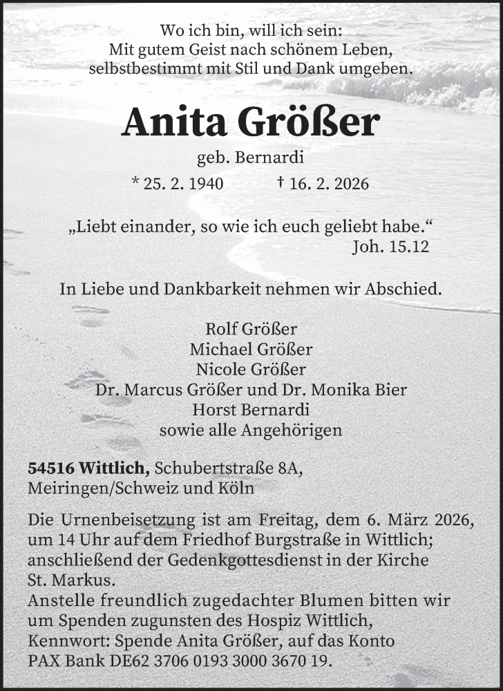  Traueranzeige für Anita Größer vom 25.02.2026 aus trierischer_volksfreund