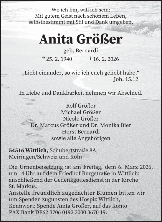 Traueranzeige von Anita Größer von trierischer_volksfreund