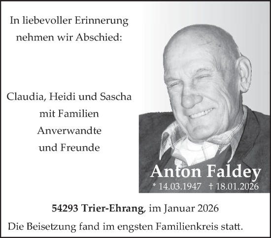 Traueranzeige von Anton Faldey von trierischer_volksfreund