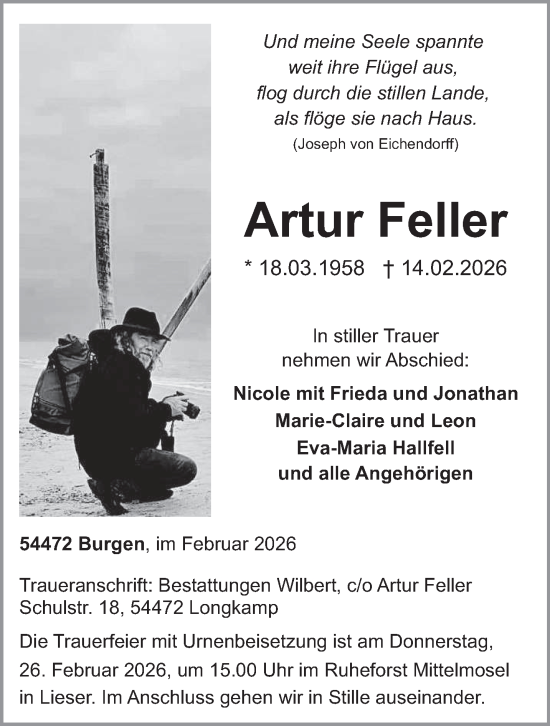 Traueranzeige von Artur Feller von trierischer_volksfreund