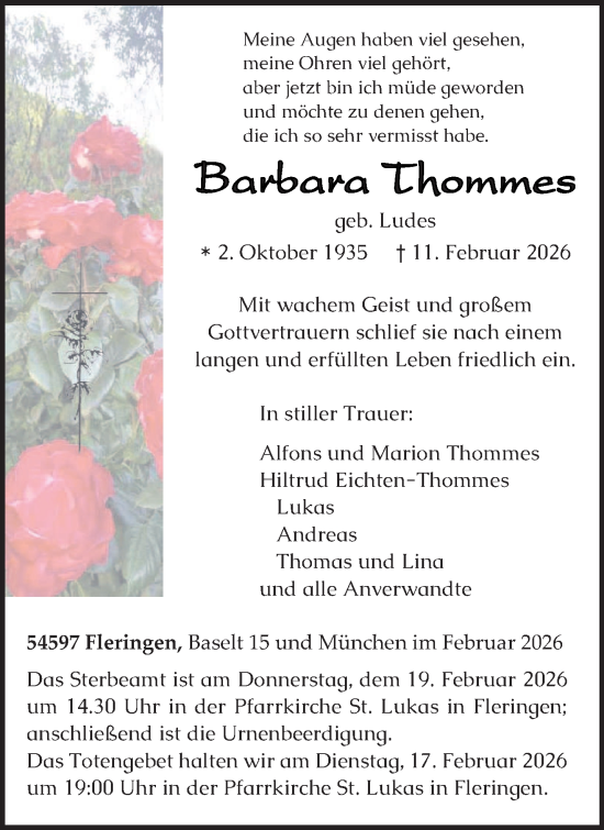 Traueranzeige von Barbara Thommes von trierischer_volksfreund