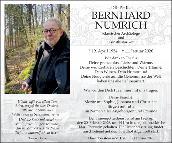 Traueranzeige von Bernhard Numrich von trierischer_volksfreund
