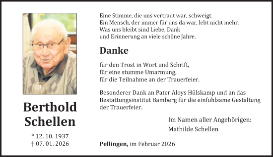 Traueranzeige von Berthold Schellen von trierischer_volksfreund