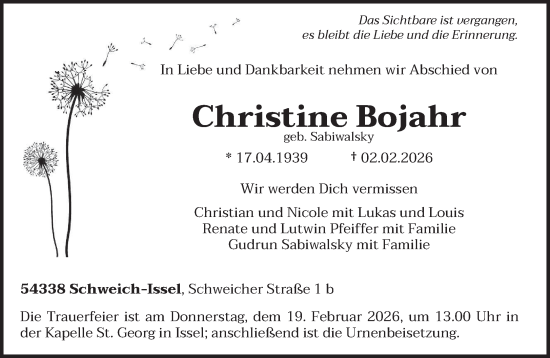 Traueranzeige von Christine Bojahr von trierischer_volksfreund
