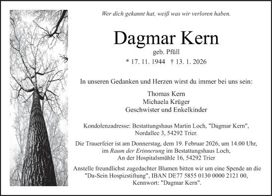 Traueranzeige von Dagmar Kern von trierischer_volksfreund