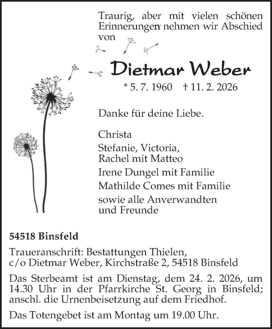 Traueranzeige von Dietmar Weber von trierischer_volksfreund