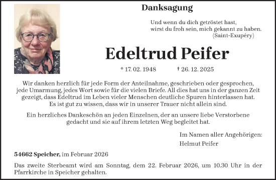 Traueranzeige von Edeltrud Peifer von trierischer_volksfreund