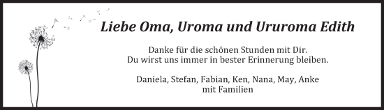 Traueranzeige von Edith Behrend von trierischer_volksfreund