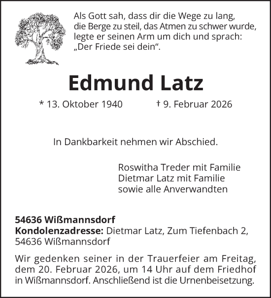 Traueranzeige von Edmund Latz von trierischer_volksfreund