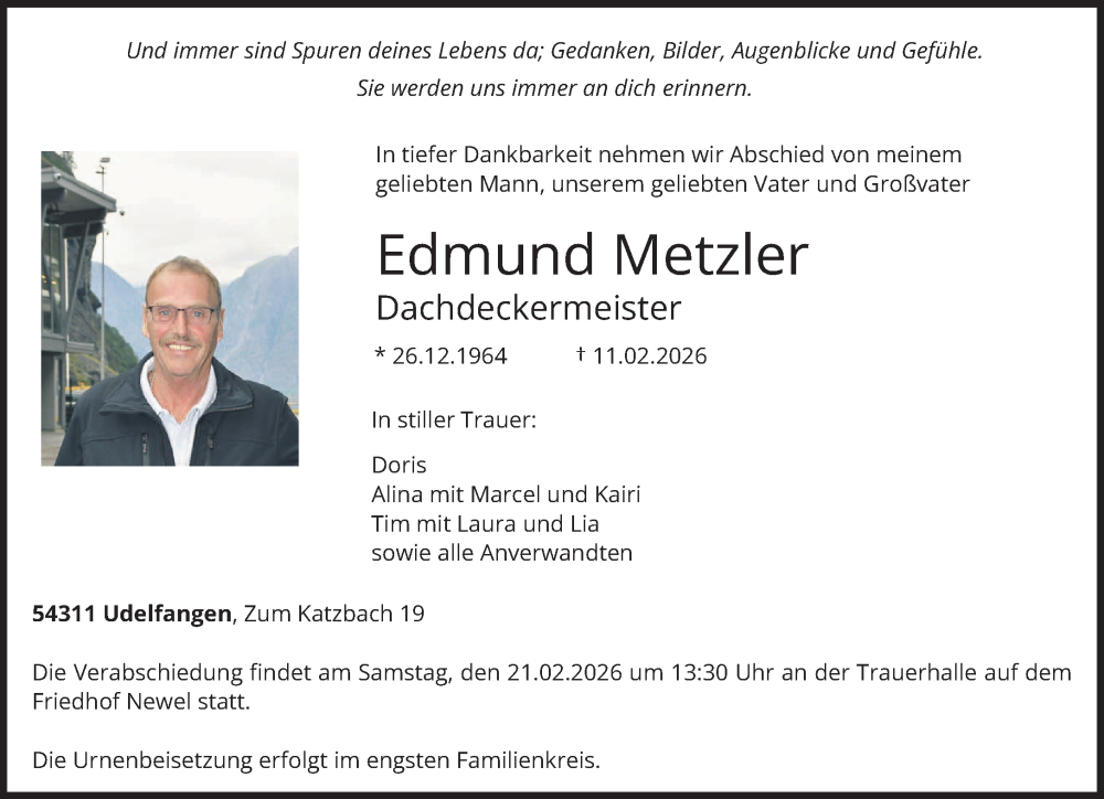  Traueranzeige für Edmund Metzler vom 18.02.2026 aus trierischer_volksfreund