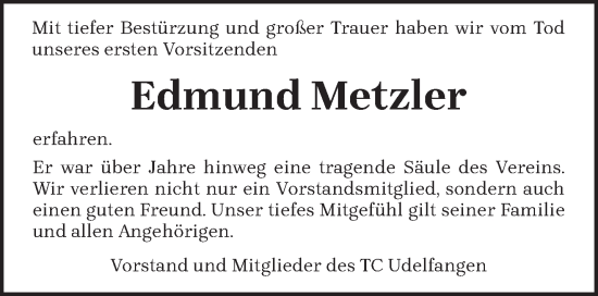 Traueranzeige von Edmund Metzler von trierischer_volksfreund