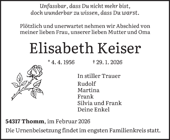 Traueranzeige von Elisabeth Keiser von trierischer_volksfreund