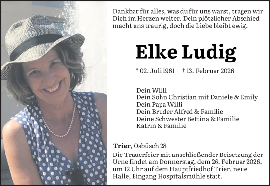Traueranzeige von Elke Ludig von trierischer_volksfreund