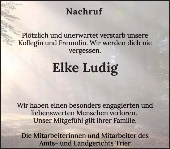 Traueranzeige von Elke Ludig von trierischer_volksfreund