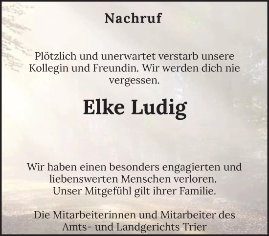 Traueranzeige von Elke Ludig von trierischer_volksfreund