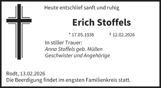 Traueranzeige von Erich Stoffels von trierischer_volksfreund