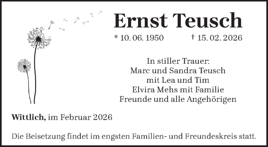 Traueranzeige von Ernst Teusch von trierischer_volksfreund