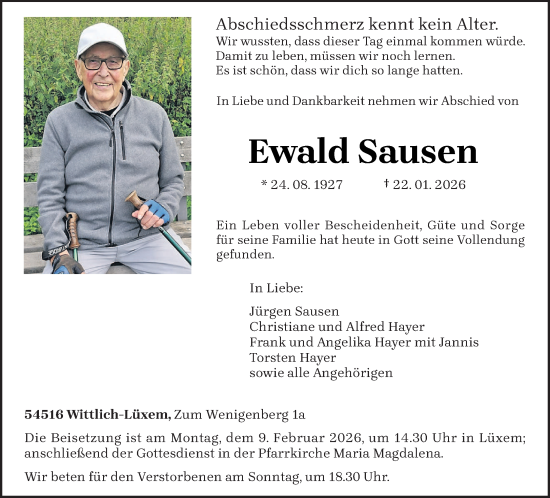 Traueranzeige von Ewald Sausen von trierischer_volksfreund
