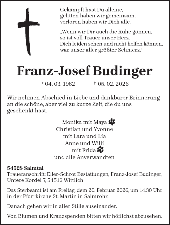 Traueranzeige von Franz-Josef Budinger von trierischer_volksfreund