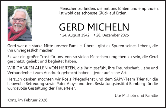 Traueranzeige von Gerd Micheln von trierischer_volksfreund