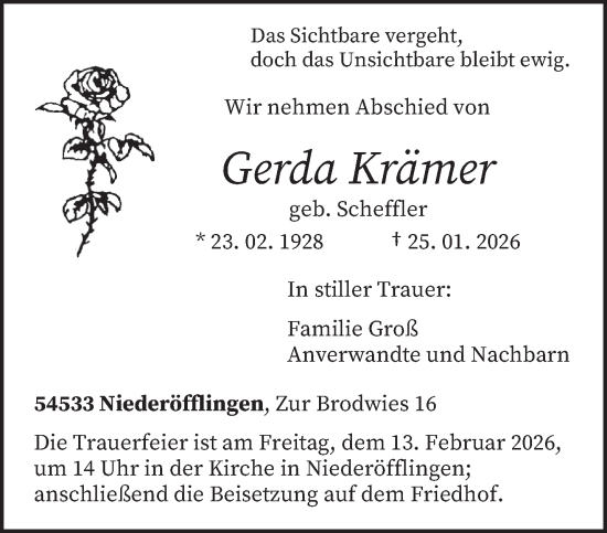 Traueranzeige von Gerda Krämer von trierischer_volksfreund