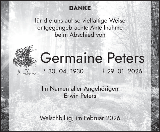 Traueranzeige von Germaine Peters von trierischer_volksfreund