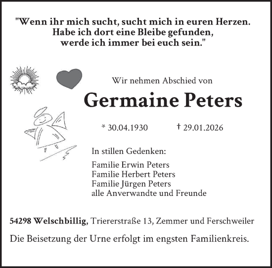 Traueranzeige von Germaine Peters von trierischer_volksfreund