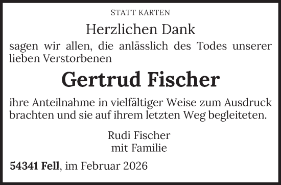 Traueranzeige von Gertrud Fischer von trierischer_volksfreund
