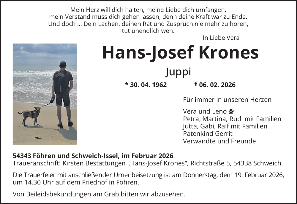  Traueranzeige für Hans-Josef Krones vom 14.02.2026 aus trierischer_volksfreund