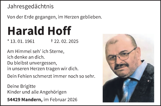 Traueranzeige von Harald Hoff von trierischer_volksfreund