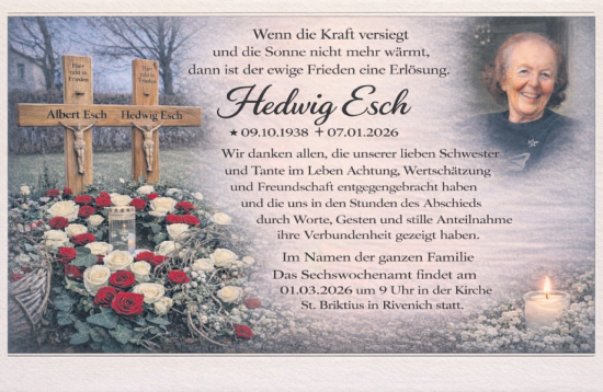 Traueranzeige von Hedwig Esch von trierischer_volksfreund