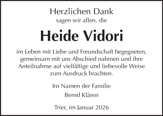 Traueranzeige von Heide Vidori von trierischer_volksfreund