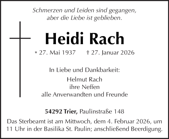 Traueranzeige von Heidi Rach von trierischer_volksfreund