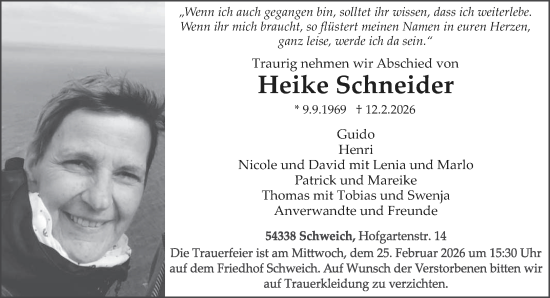 Traueranzeige von Heike Schneider von trierischer_volksfreund