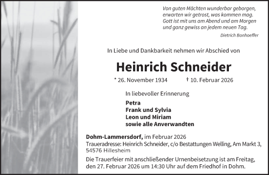 Traueranzeige von Heinrich Schneider von trierischer_volksfreund