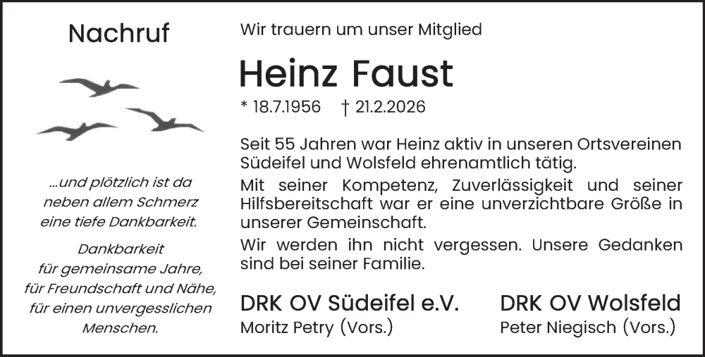  Traueranzeige für Heinz Faust vom 28.02.2026 aus trierischer_volksfreund