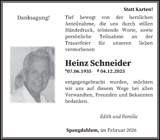 Traueranzeige von Heinz Schneider von trierischer_volksfreund