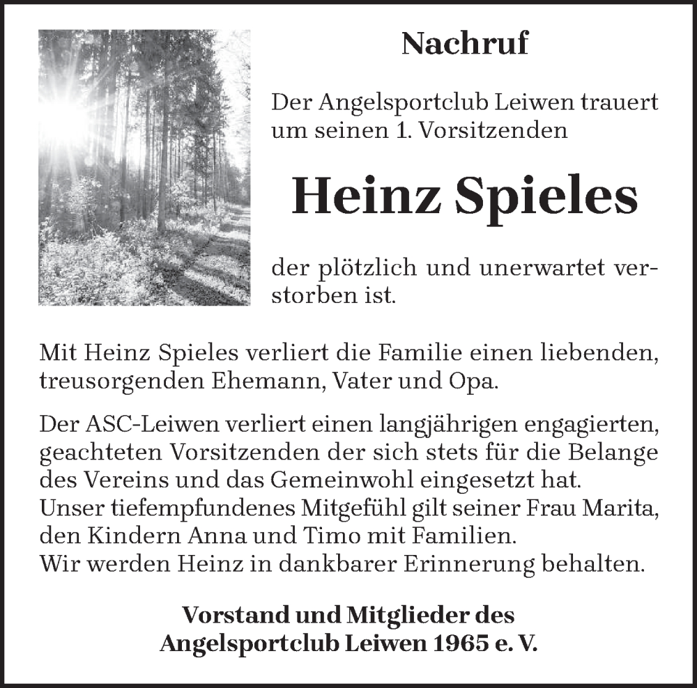  Traueranzeige für Heinz Spieles vom 28.02.2026 aus trierischer_volksfreund