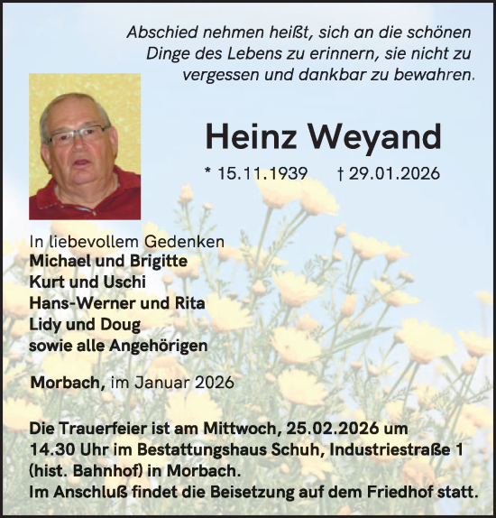 Traueranzeige von Heinz Weyand von trierischer_volksfreund