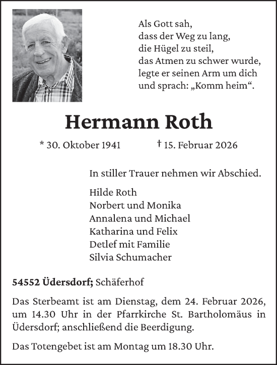 Traueranzeige von Hermann Roth von trierischer_volksfreund