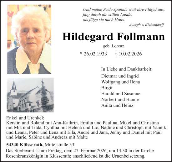 Traueranzeige von Hildegard Follmann von trierischer_volksfreund